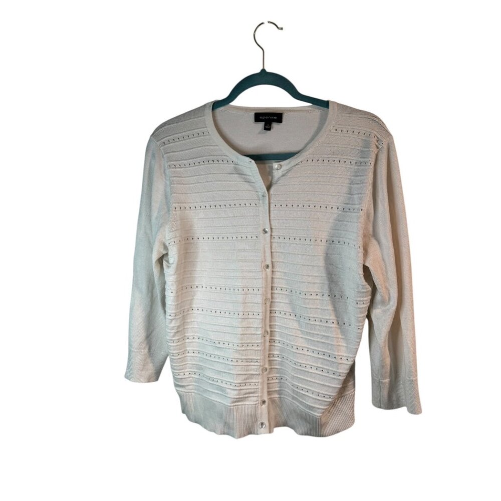 Womens White Button-Up Eyelet Knit Cardigan Size XL